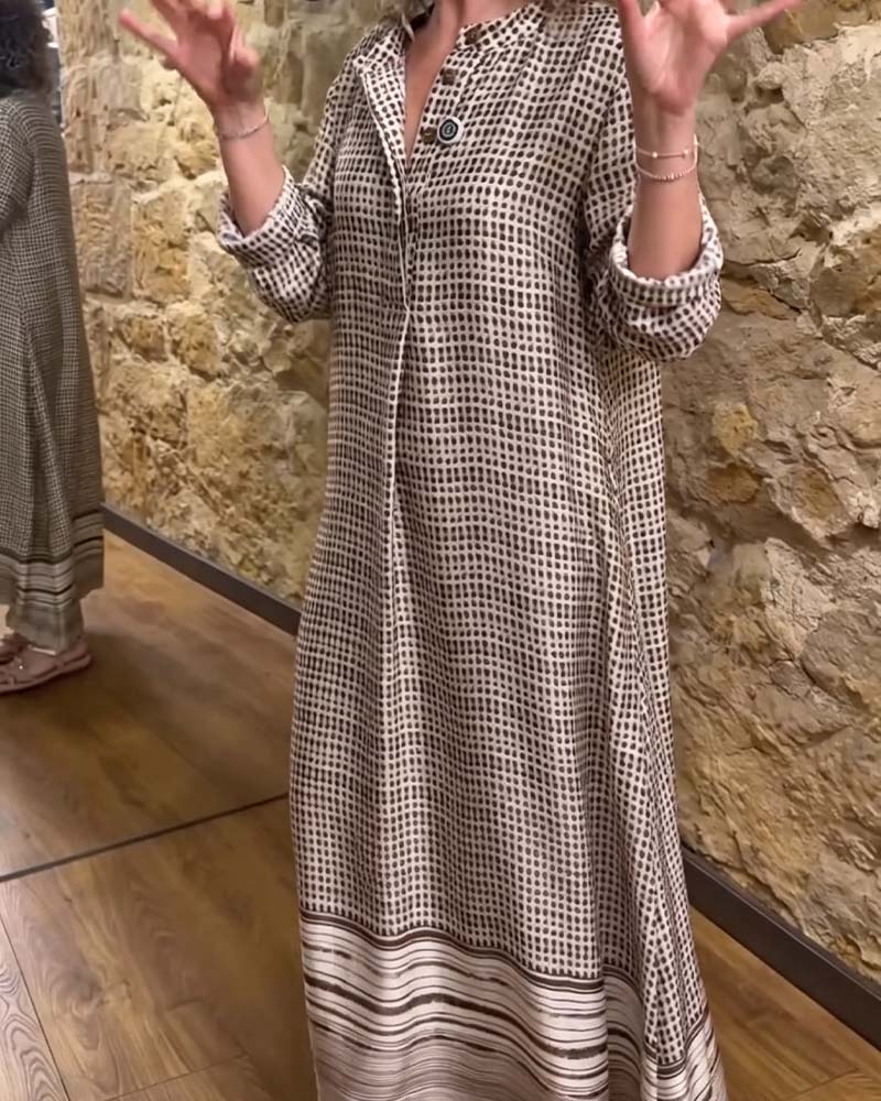 Robe Bouton Carreau Poche Fente