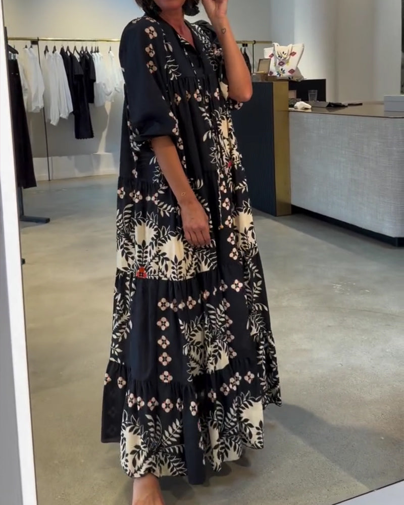 Robe Cravate Florale Jupe Ample Vacances Maxi