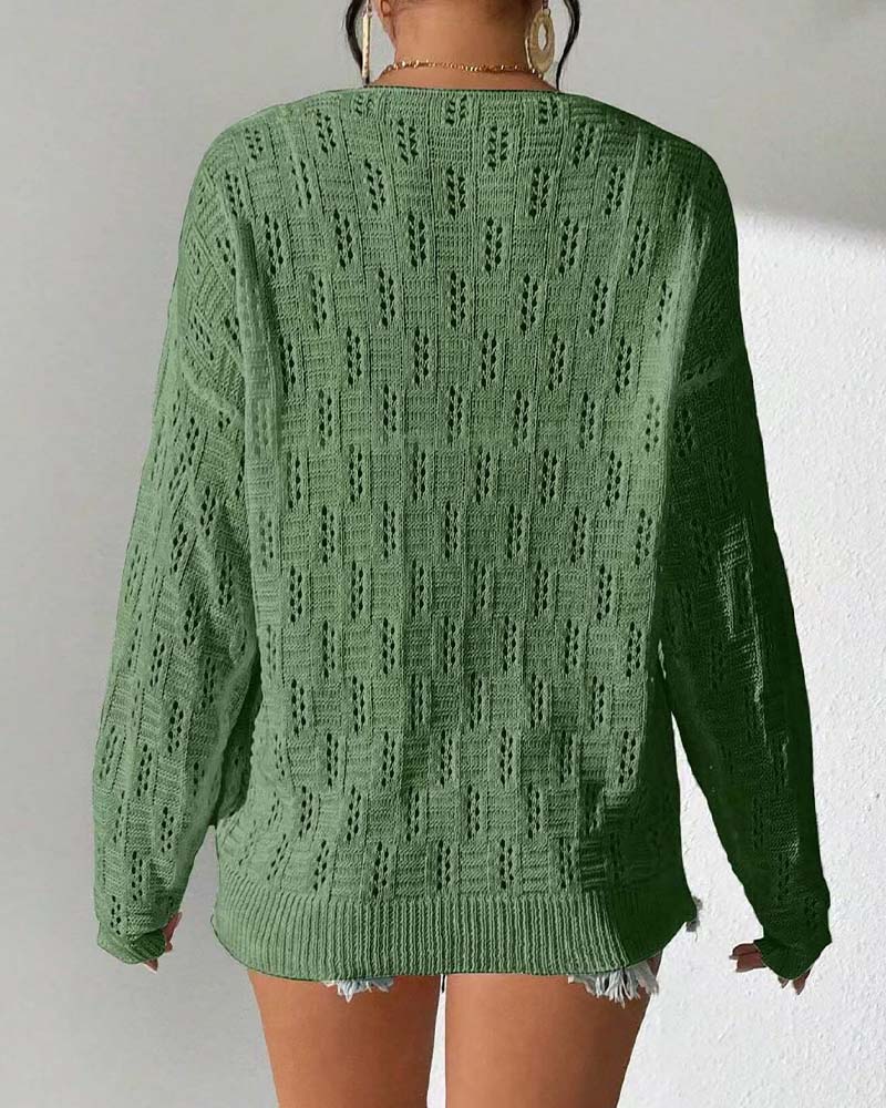 Pullover Motif Ajour Épaule Descendue