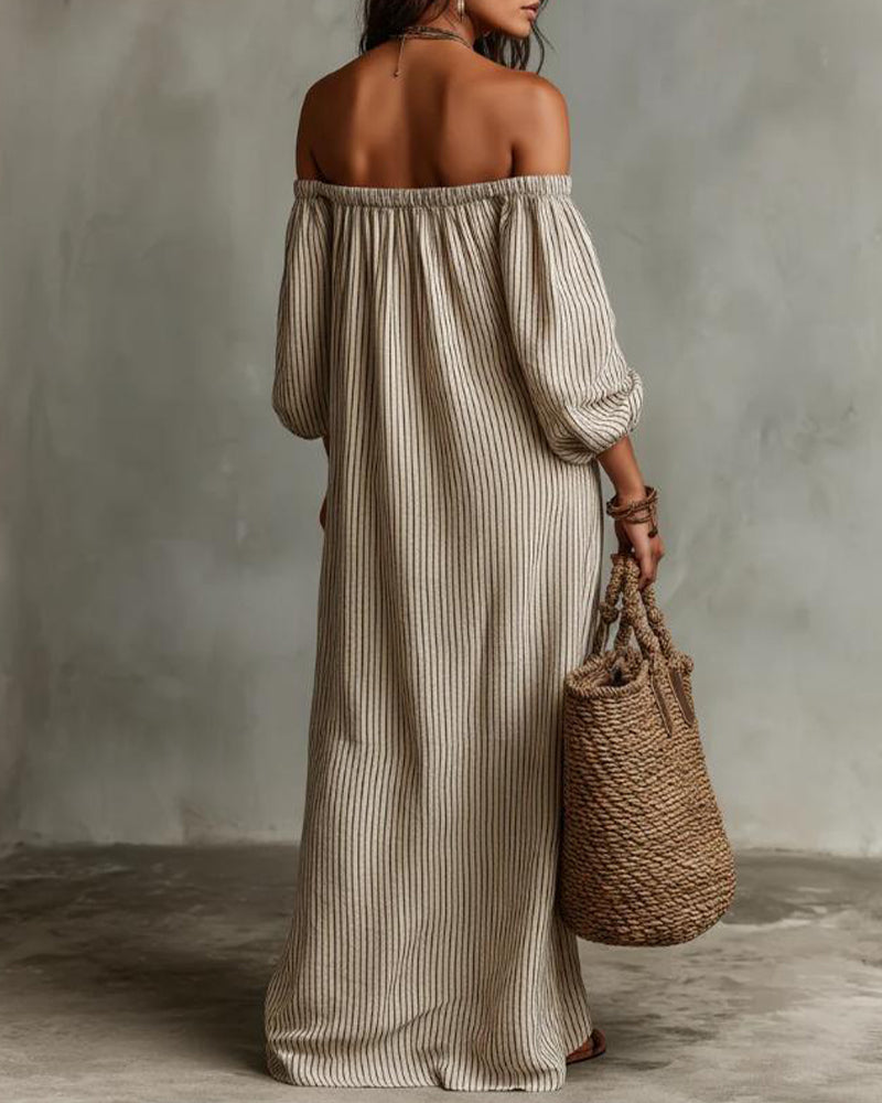 Robe Ample Off-Shoulder Rayée