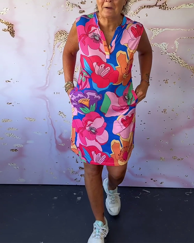 Robe sans manches à imprimé fleuri