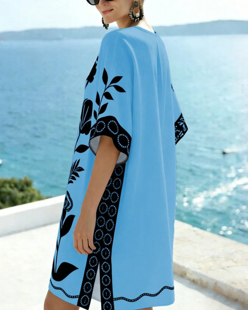 Robe Floral Print V Encolure Fente