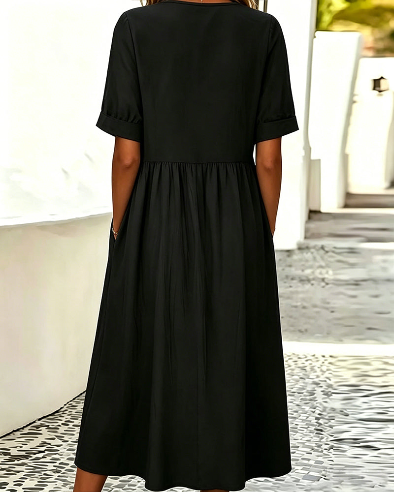 Robe Encolure Ronde Manche Courte Couleur Unie