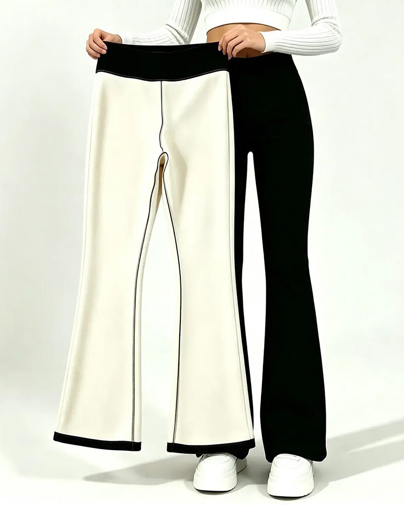 Pantalon Taille Haute Casual Polaire Évasé