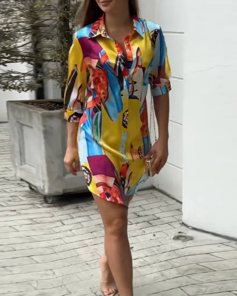 Robe décontractée imprimée colorée à revers