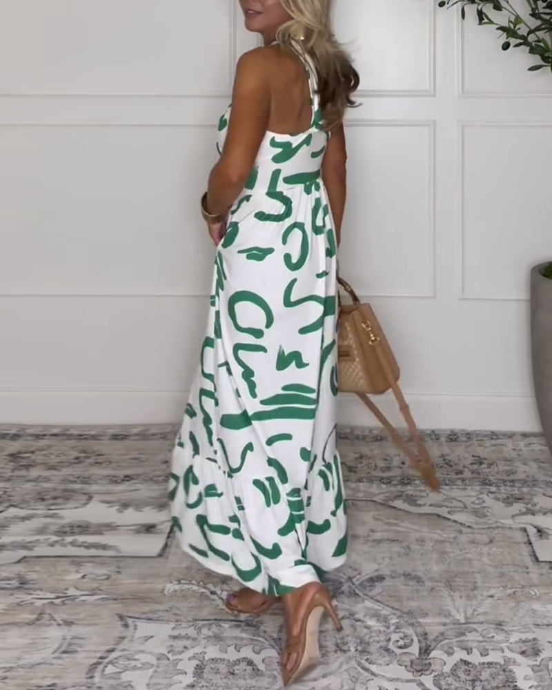 Robe Col Halter Imprimée Dos Nu Sexy