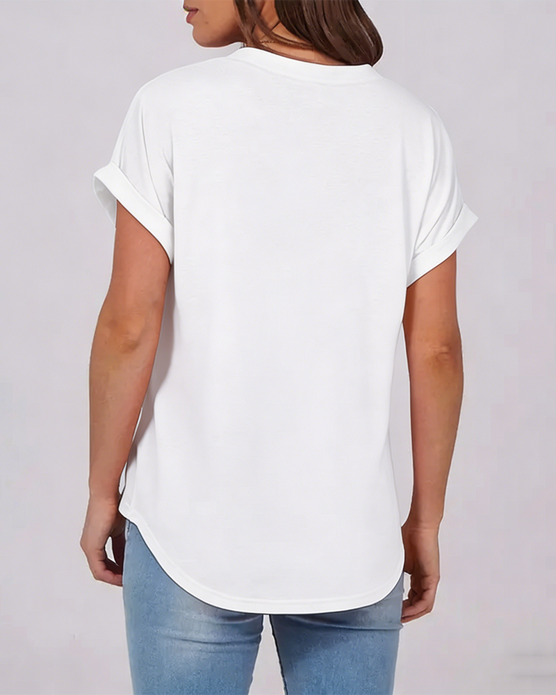 T-Shirt Uni Col V Manches Courtes