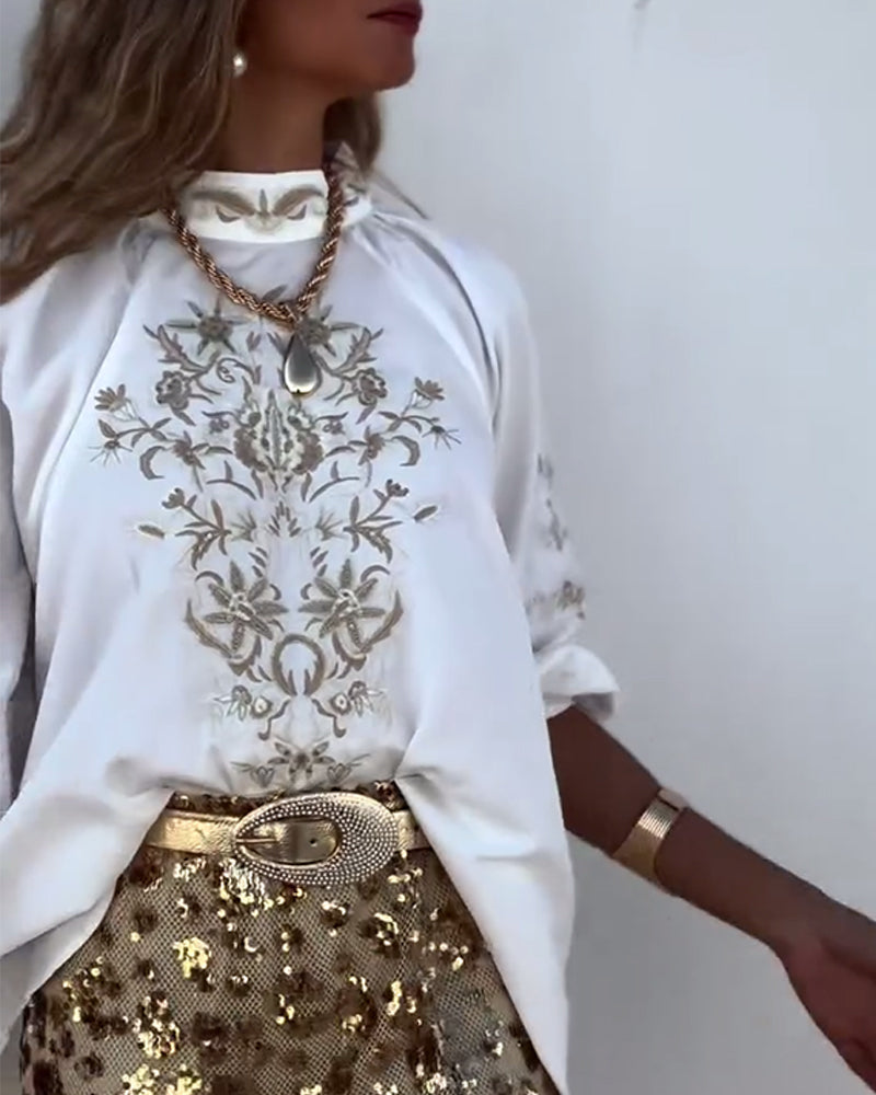 Blouse Pull Imprimé Manches Bouffantes