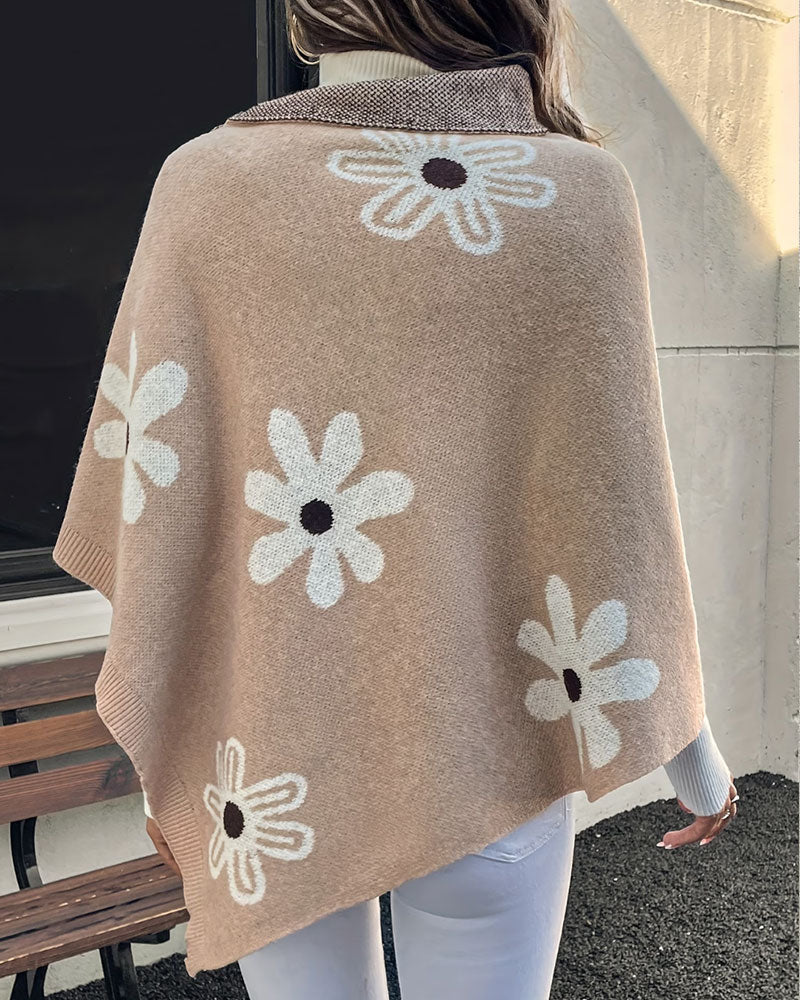 Pullover Imprimé Marguerite Bouton Latéral Châle Pull