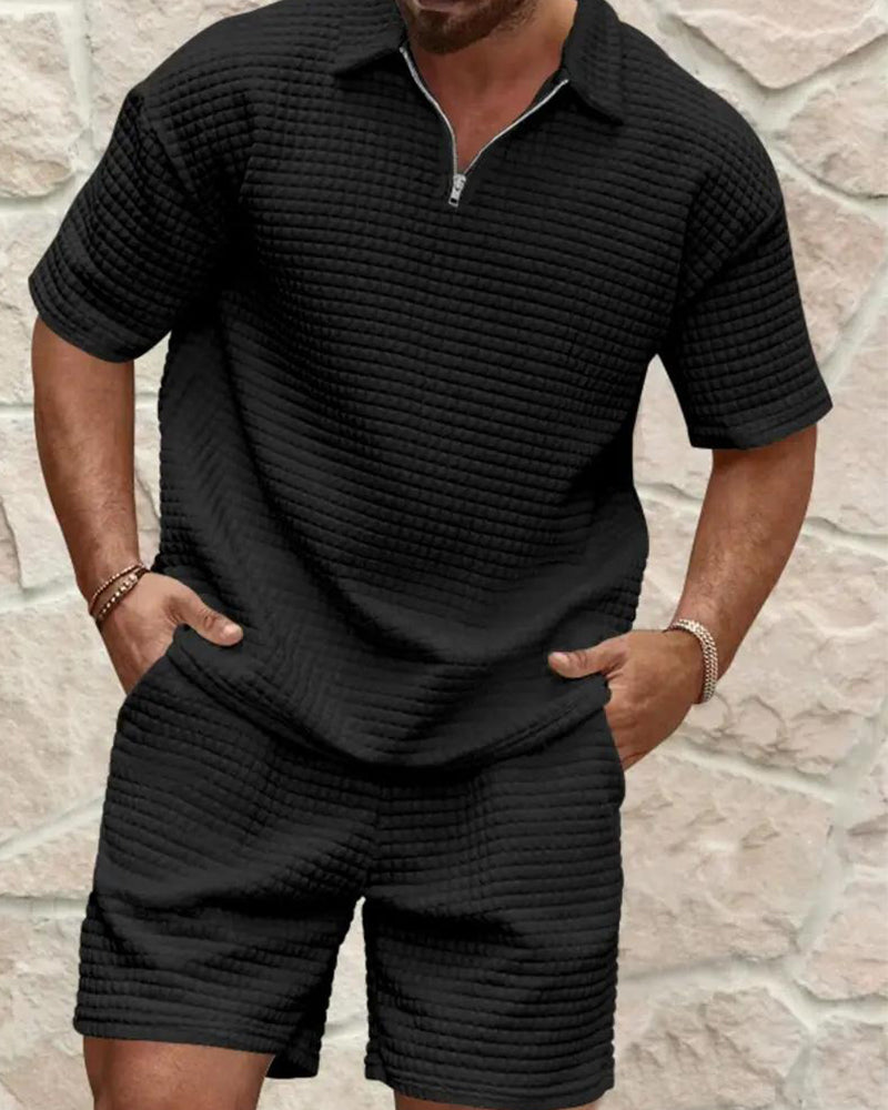 Set Col Polo Fermeture Éclair Texture Gaufrée Short