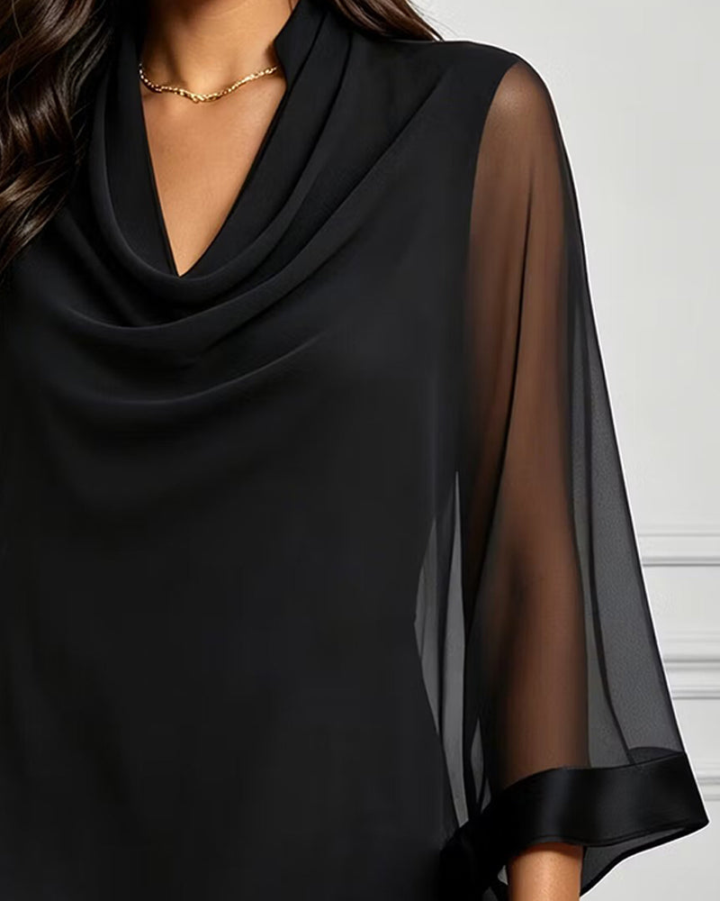 Blouse Col Cowl Irrégulier Uni Sheer