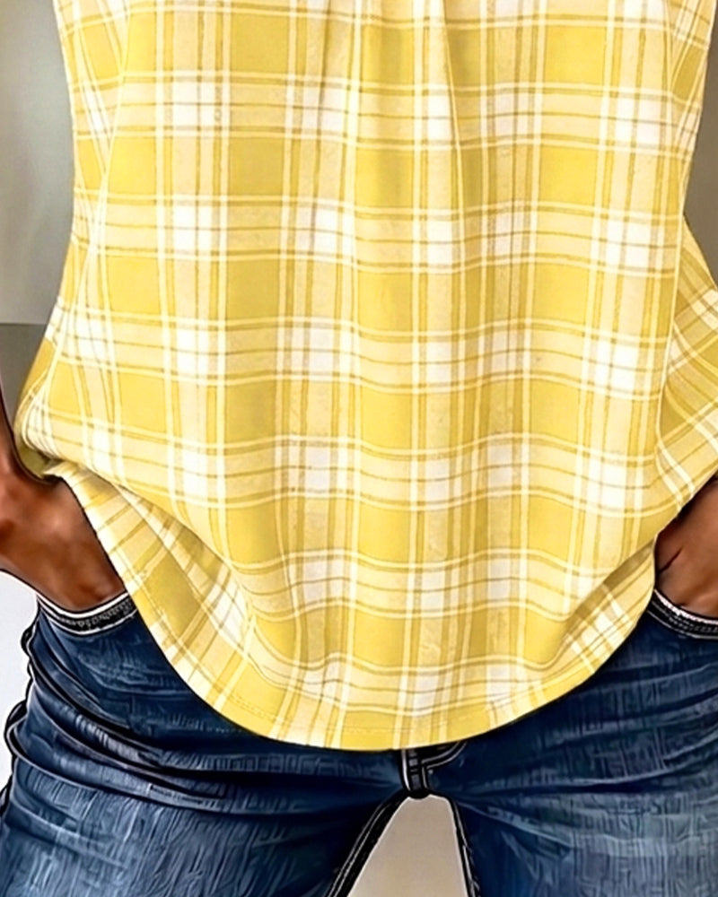 Tank Top À Carreaux Col V Sans Manches