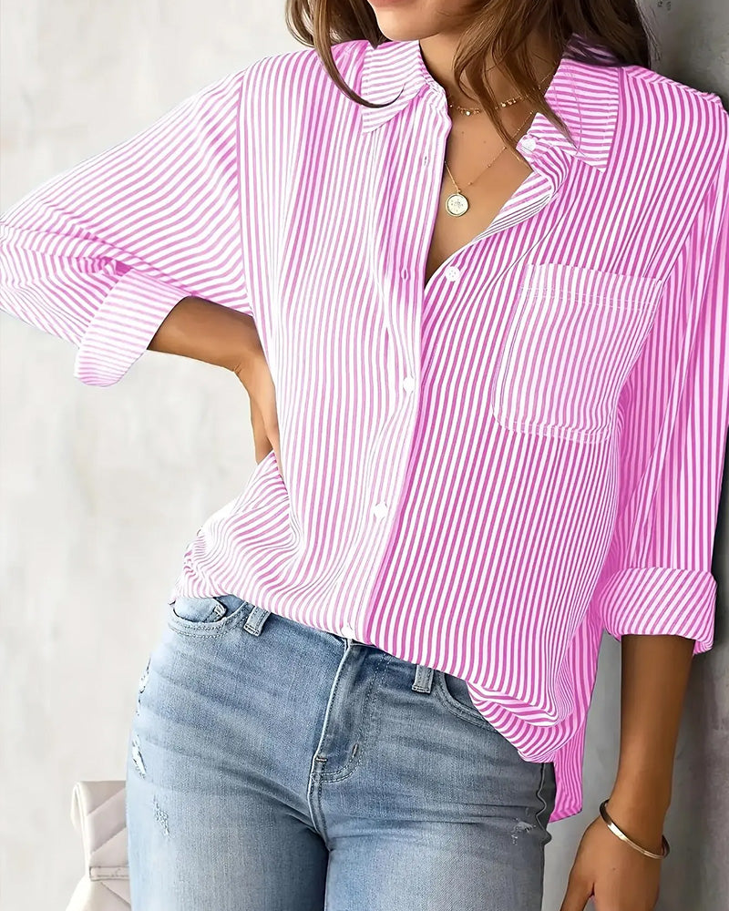 Chemise Rayée Poche Manche Longue Lâche