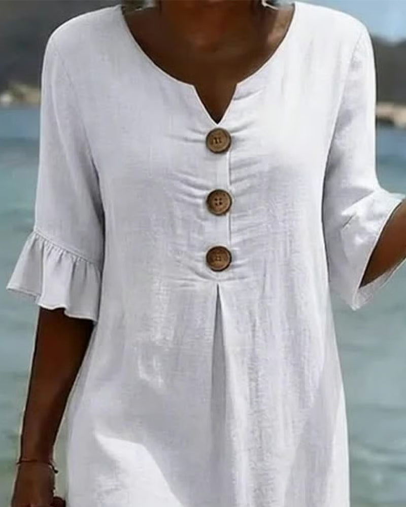 Robe Bouton Manche Volanté 100% Coton