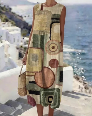 Robe Imprimé Géométrique Sans Manches