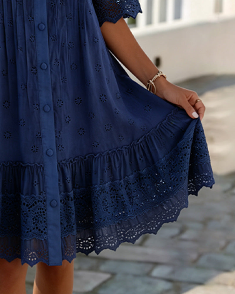 Robe Col V Demi-Manches Ourlet A