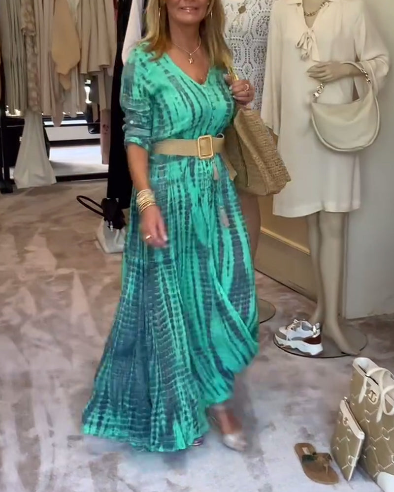 Robe longue boutonnée imprimée à col en V