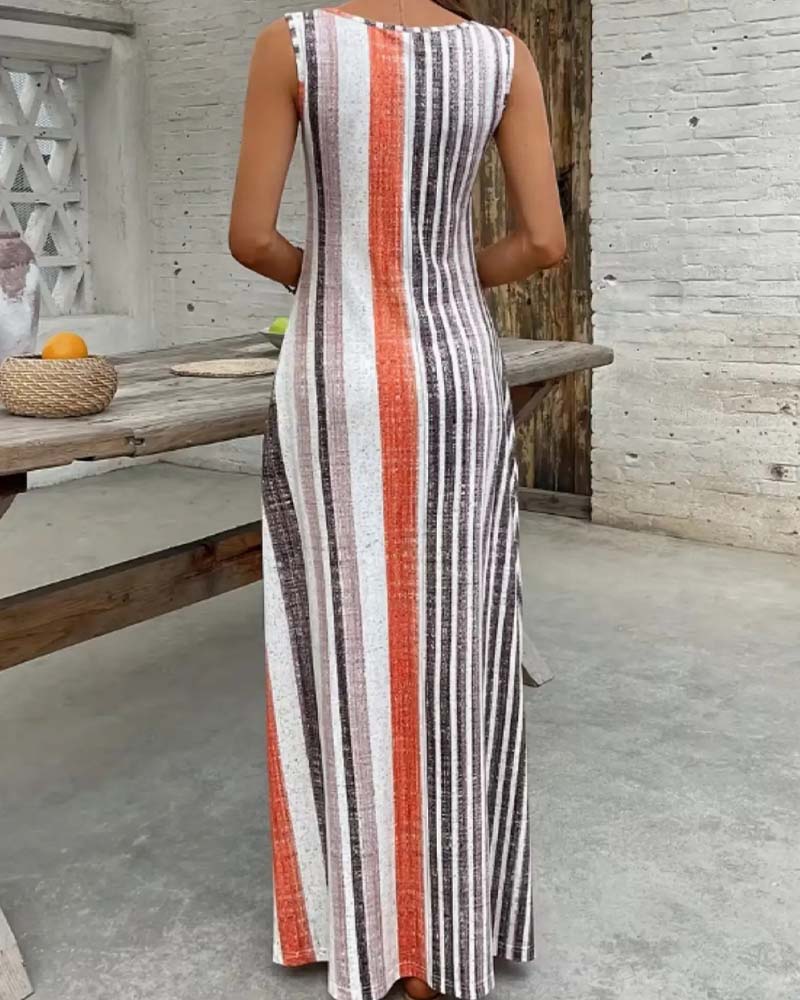 Robe Sans Manches Colorée Rayure