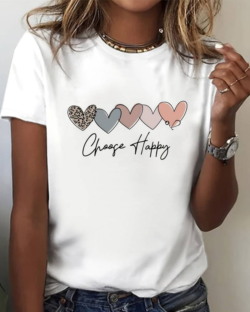 T-shirt décontracté imprimé love à manches courtes et col rond