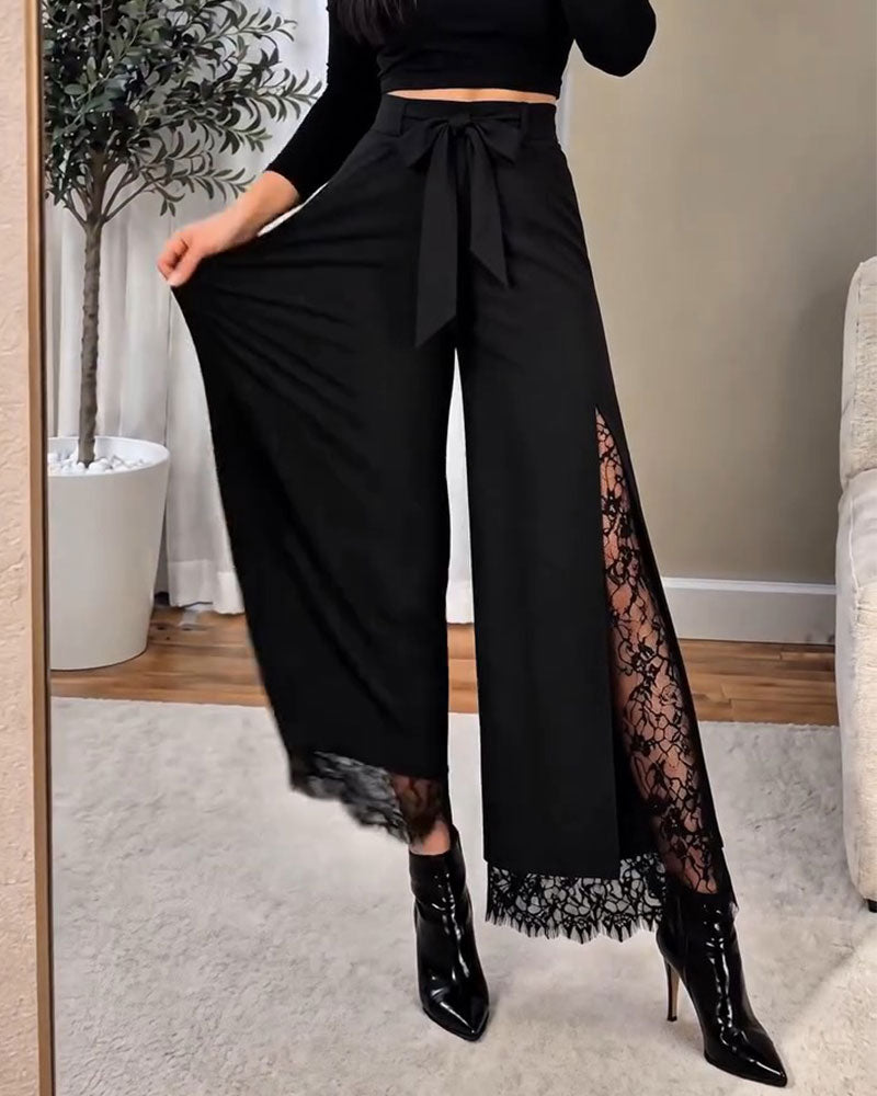 Pantalon Taille Haute Dentelle Patchwork