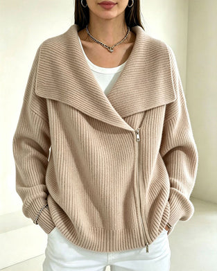 Cardigan Grand Revers Fermeture Éclair Diagonale