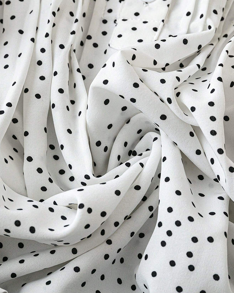 Blouse Manches Volants Col V Pois