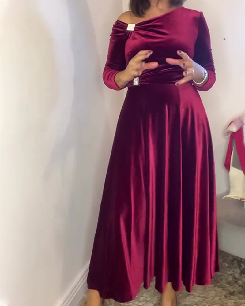 Robe Élégant Velours Boucles Métal