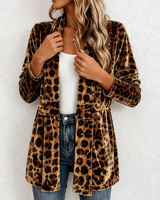 Manteau Imprimé Léopard Mi-Long Cardigan