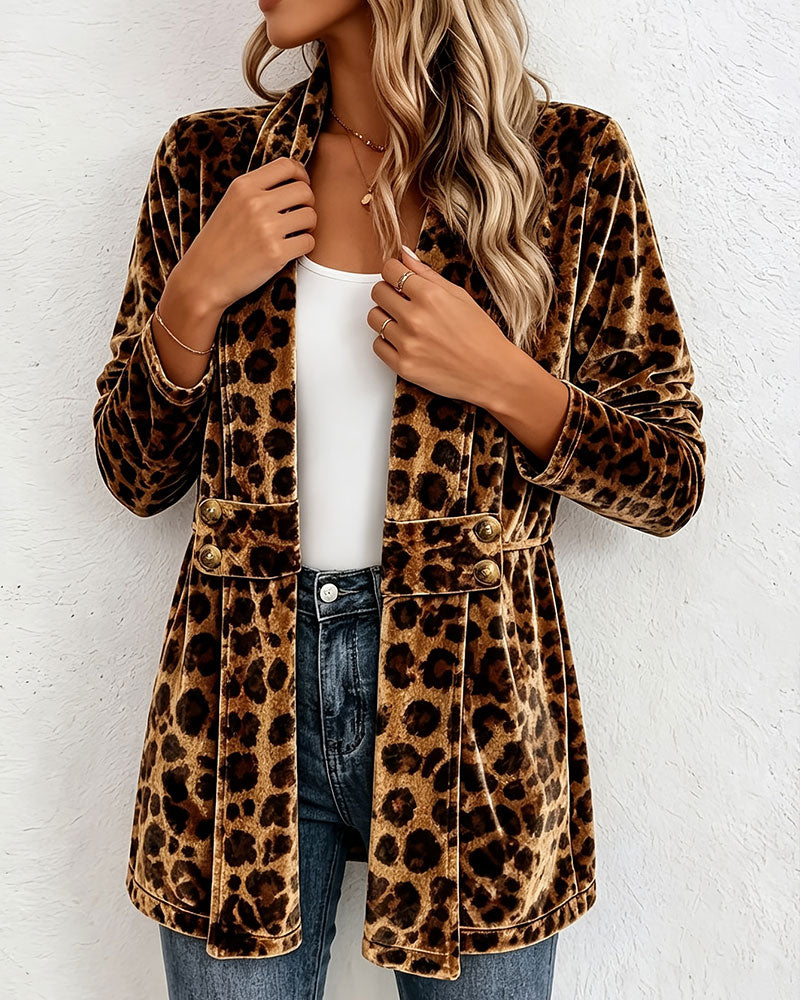 Manteau Imprimé Léopard Mi-Long Cardigan