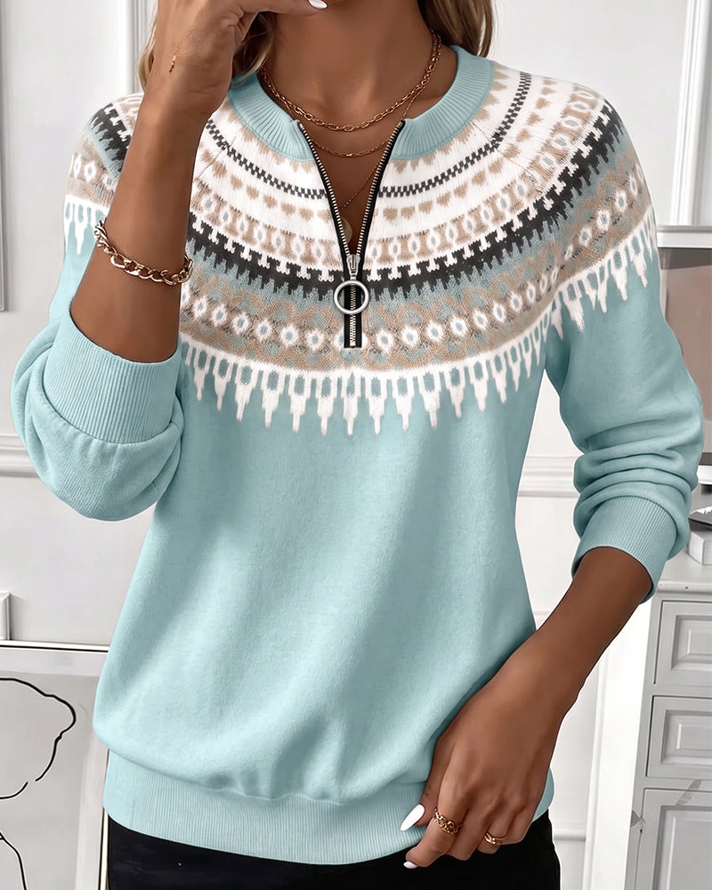 Sweatshirts Bloc De Couleur Fermeture Éclair Manche Longue
