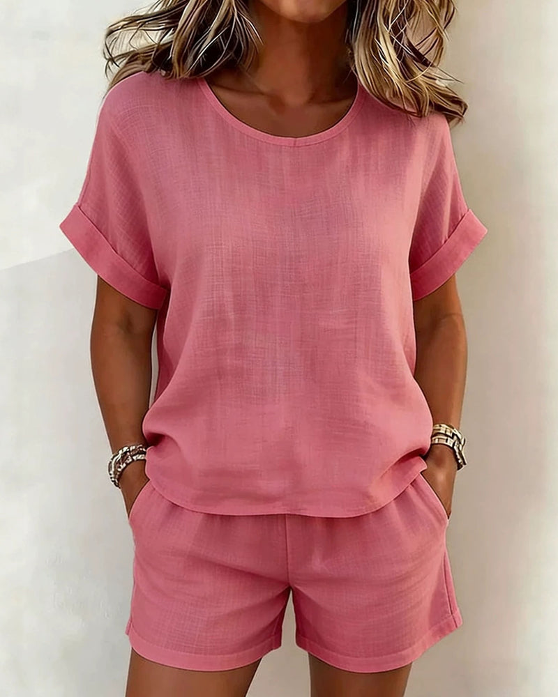Set Uni Col Rond Manche Courte Short