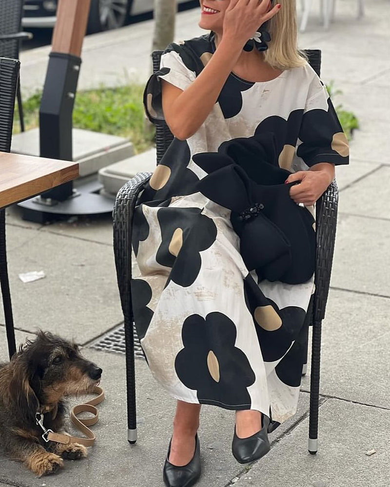 Robe ample à imprimé floral et poche à col rond