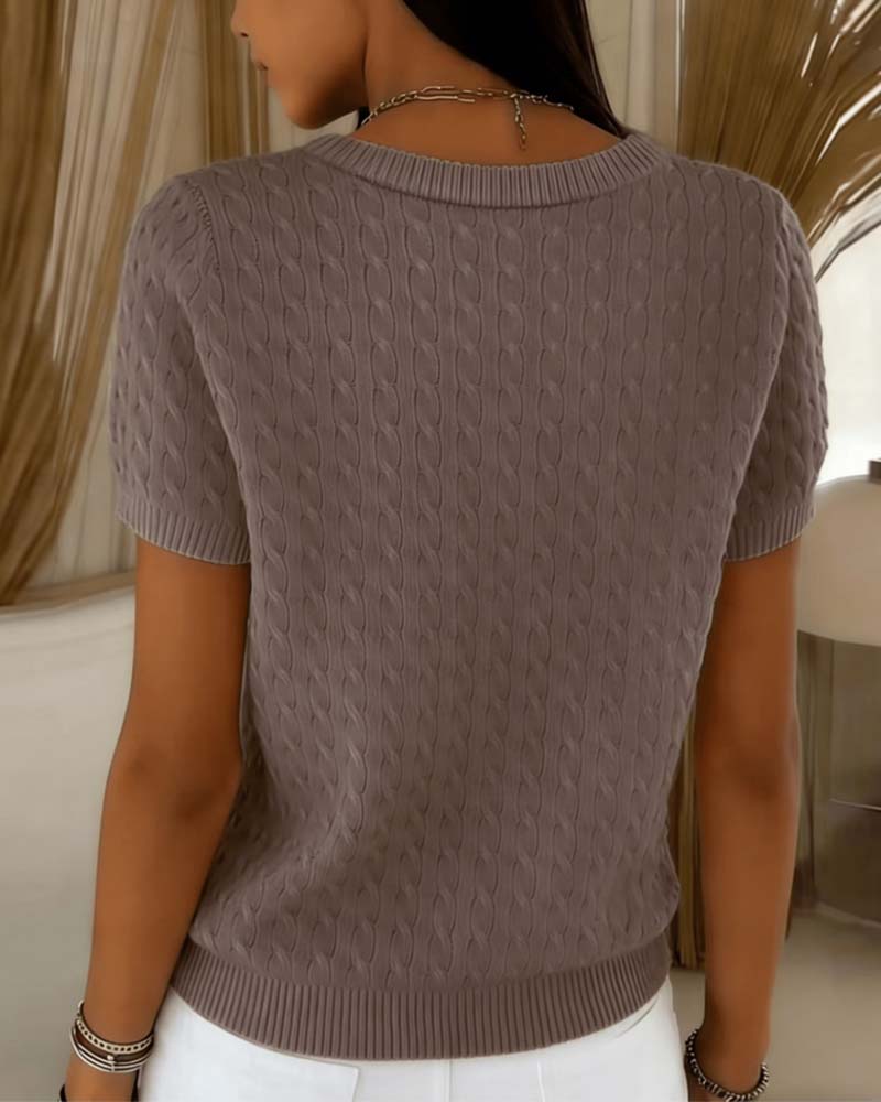 Pull-Over Col Rond Manches Courtes Unie Décontracté