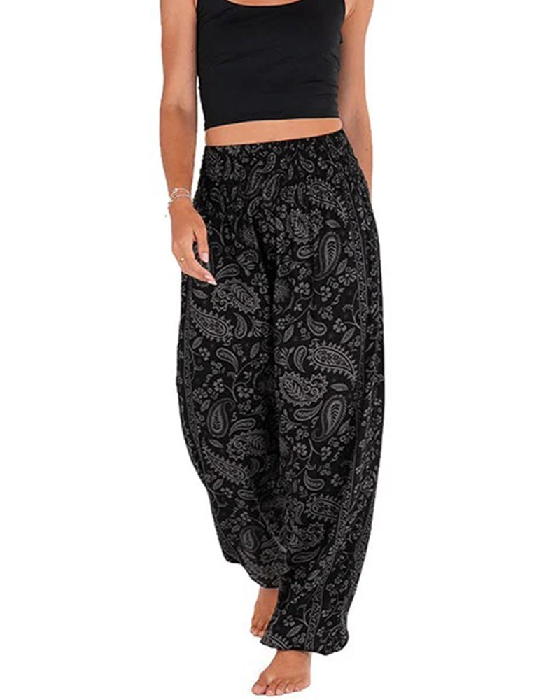 Pantalon Imprimé Style Ethnique À Poches Et Jambes Larges