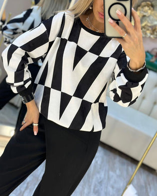 Sweat-shirt ras du cou à imprimé V