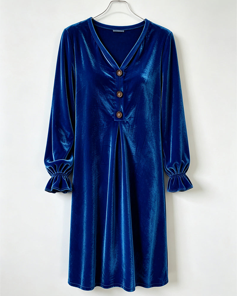 Robe Col En V Bouton Volant Plissé