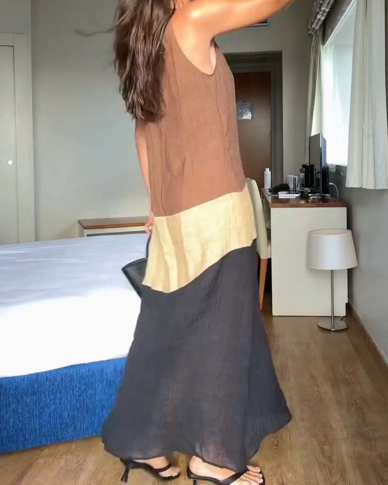 Robe Sans Manches Bloc De Couleur Décontractée