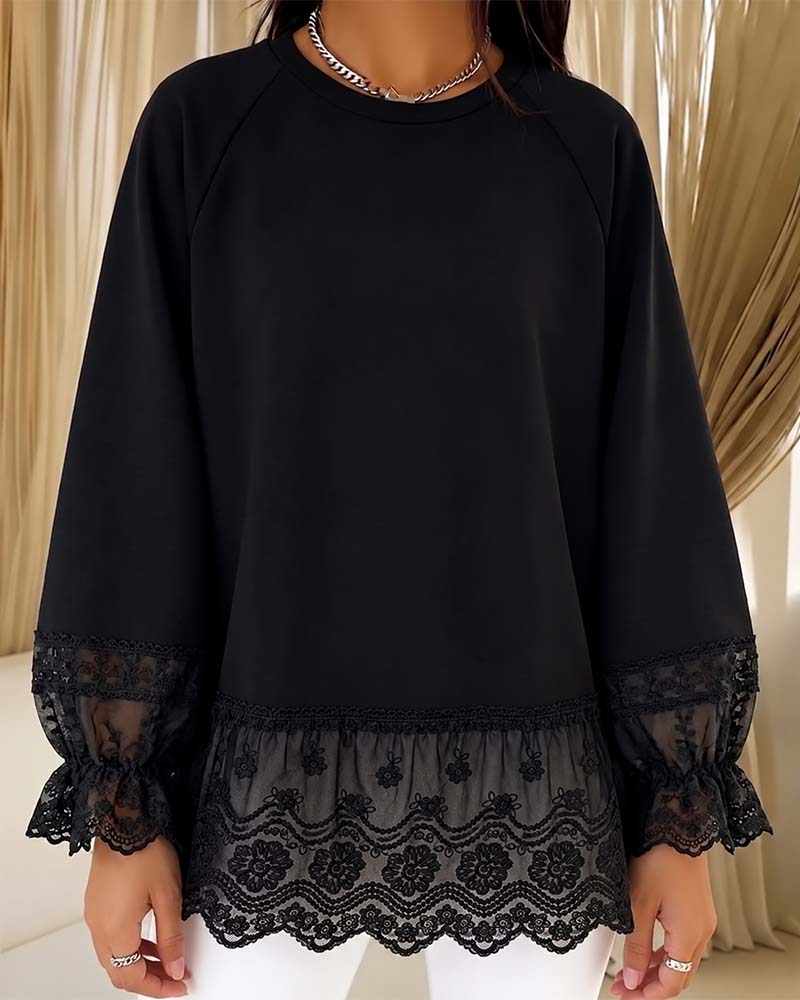 Blouse Patchwork Manche Longue Col Rond