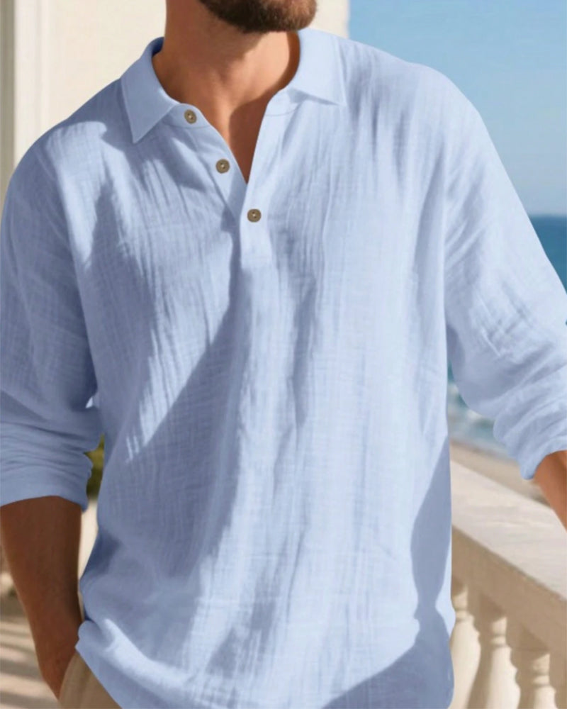 Chemise Homme Légère Coupe Ample Lin Manches Longues Polo