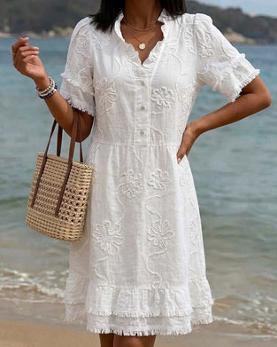 Robe Col Monté Demi Patte Frange