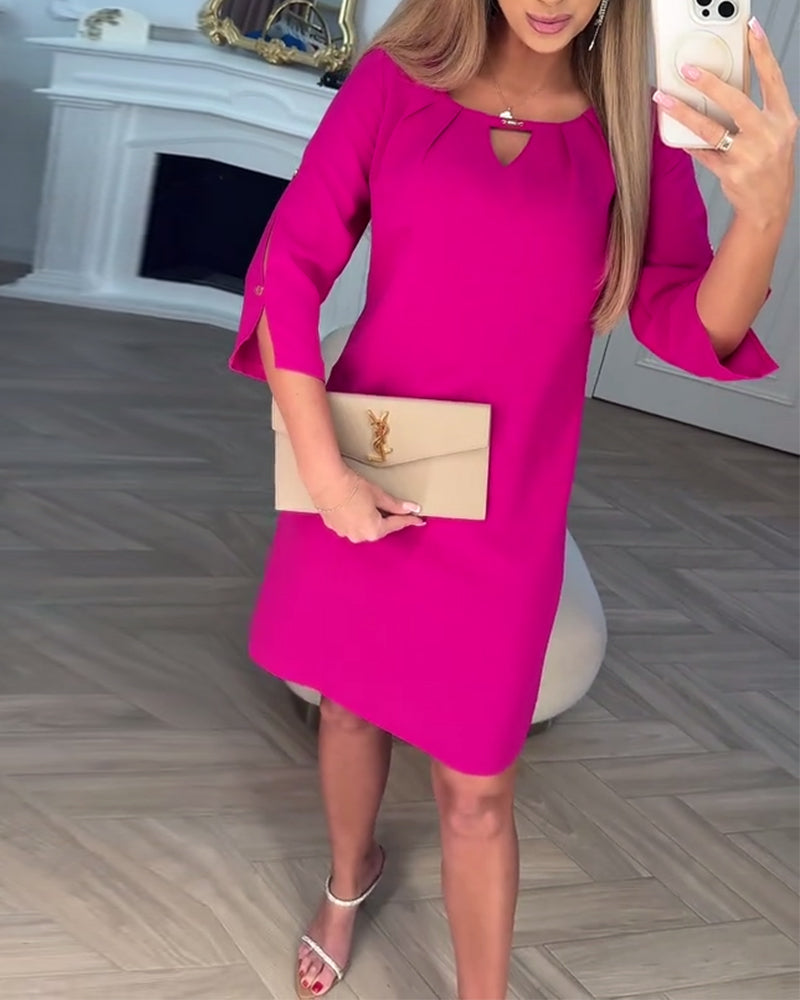 Robe Élégante Unie Ajourée Droite