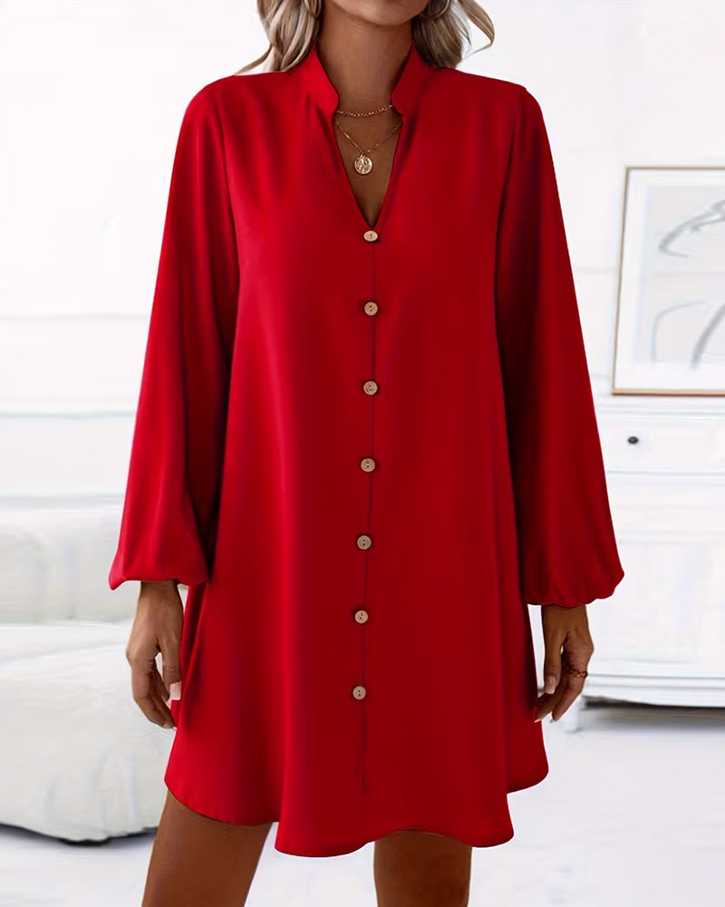 Robe Col V Manches Longues Un Rang De Boutons