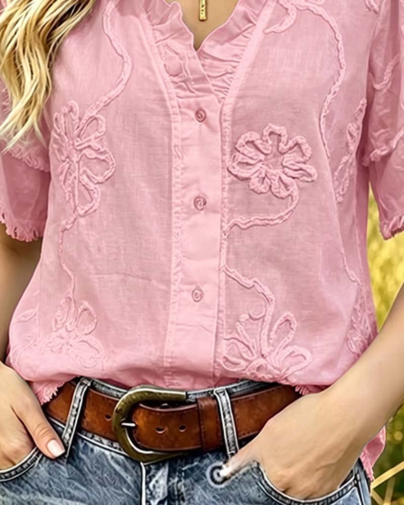 Blouse Ourlet Frangé Manches Bouffantes