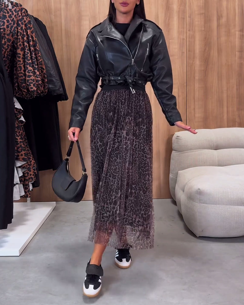 Jupe patchwork en maille à imprimé léopard tendance