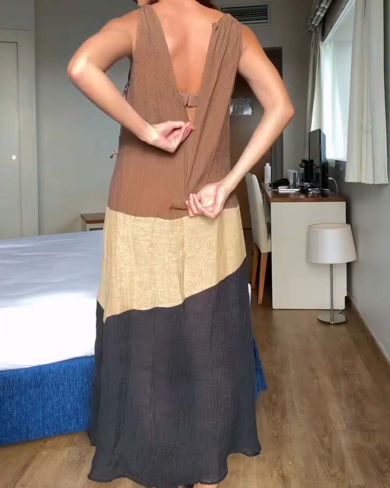 Robe Sans Manches Bloc De Couleur Décontractée
