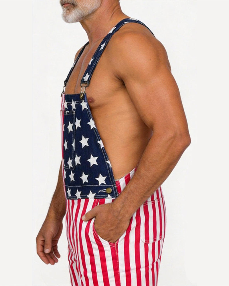 Combinaison Hommes Imprimé Drapeau Bretelles Short