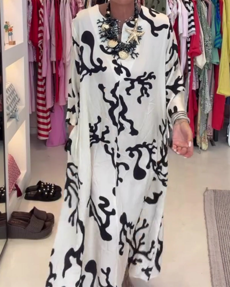 Robe Manches Longues Imprimé Vintage