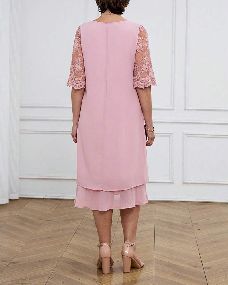 Robe Fashionable Et Élégante Dentelle Manches Mi-longues