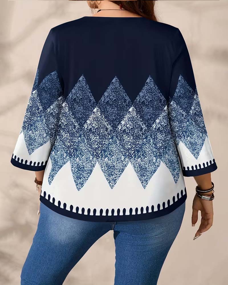 Top Coupe Ample Col Rond Manche Trois-Quarts