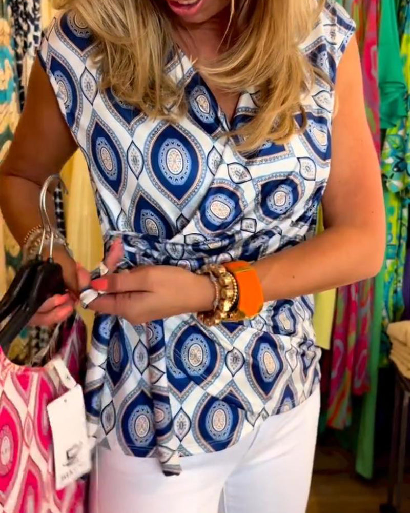 Haut élégant sans manches imprimé à lacets